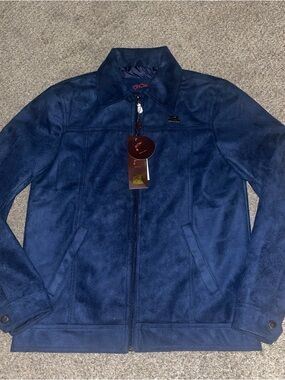 R Rosso Jacket Blue Bomber Blazer Zip Up Jacket Suede Leather Made In Italy NWT